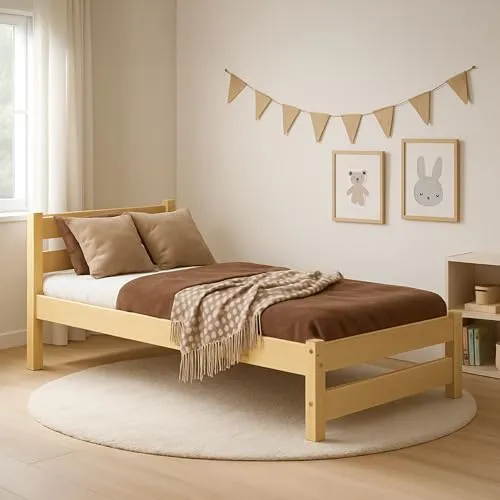 MEBLE WRÓBEL Kinderbett 90x180 cm aus Kiefer Massivholz – Montessori Einzelbett - 🌞 SICHER & MONTESSORI: Offenes Kinderbett 90x180 cm fördert Selbstständigkeit ohne Gitter. Robustes Kiefernholz, stabil und ideal für das Kinderzimmer. 🛠️ EINFACHE MONTAGE: Schneller Aufbau dank klarer Anleitung.