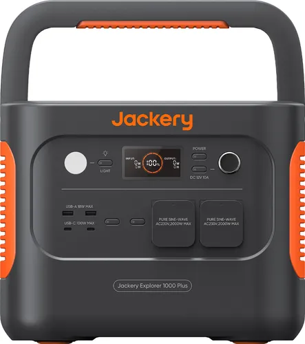 Jackery Explorer 1000 Plus Powerstation - Tragbare Energie für Abenteuer - Powerstation für Camping und Wandern, tragbar und abriebfest mit 2000 W Leistung – ideal für Outdoor-Enthusiasten.