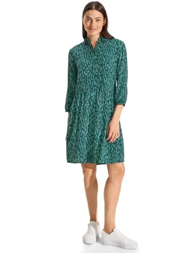 CECIL Damen B144161 Bedrucktes Kleid, fir Green, X-Small - Freizeitkleid für Damen mit Hemdkragen, 3/4-Ärmeln und Gummibund für perfekten Sitz, aus weicher Viskose für hohen Tragekomfort.
