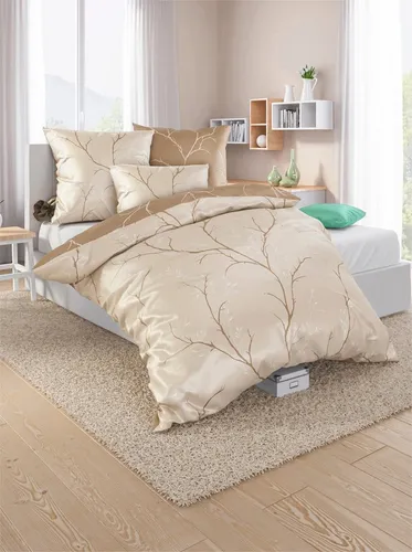 Witt Feinbiber Bettwäsche Set, 2-teilig, beige-schoko - Bettwäsche-Set aus 100% Baumwolle, besonders weich und pflegeleicht. Ideal für gemütliche Nächte und ein stilvolles Schlafzimmer.
