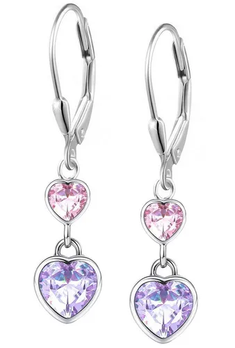 Limana Paar Ohrhänger 925 Silber Herz für Kinder - Verspielte Herz-Ohrhänger aus 925 Silber in Rosa und Lila, ideal als Geschenk für besondere Anlässe wie Geburtstage oder Feiertage. Perfekt für kleine Mädchen und als funkelnde Ergänzung zum Kinderschmuck.