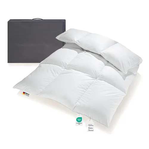 Extra warme 100% Winter Daunendecke 135x200 - Sibirische Daunen - Kuschelige Winter Daunendecke mit 1200g Füllung. Ideal für kalte Nächte, sorgt für optimalen Schlafkomfort und eine angenehme Wärme. Antiallergisch und milbenresistent, perfekt für Allergiker.