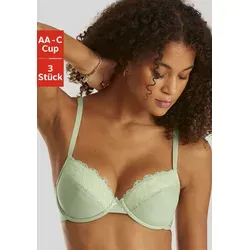 Push-up-BH PETITE FLEUR, Damen, Gr. 90, Cup A, bunt (khaki, hellgrün, mango), Spitze, Jersey, Obermaterial: 79% Polyester, 12% Baumwolle, 6% Polyamid, 3% Elasthan, casual, BHs, mit Bügel im attraktiven Multipack, Dessous