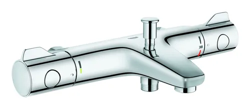 Grohtherm 800 Thermostat-Wannenbatterie, 1/2", chrom - Armaturen mit GROHE TurboStat Technologie für konstante Temperaturen. Der SafeStop Knopf schützt Kinder vor zu heißem Wasser, während der EcoButton den Wasserverbrauch reduziert.