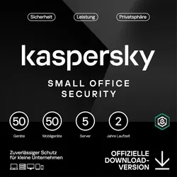 Kaspersky Small Office Security (2025) - Umfassender Schutz für kleine Unternehmen mit sofort einsatzbereiter Sicherheit für 5-25 Benutzer. Schützt PCs, Macs und mobile Geräte vor Ransomware und Cyberangriffen.