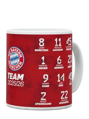 FC Bayern München Tasse Signature 2025-26 - Stylische Keramiktasse in Rot/Weiß für echte Fans, ideal für Kaffee oder Tee. Mit einem Volumen von 0,3 l und einer ansprechenden Höhe von 8,5 cm.