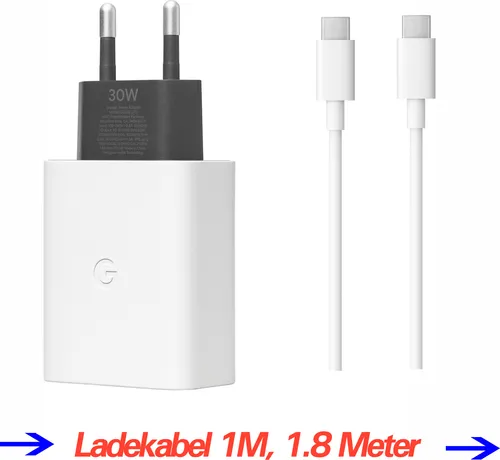 Google Pixel USB-C Adapter & 30W Schnellladegerät mit 1.8m Kabel - Handy Ladegeräte – Schnelles 30W USB-C Ladegerät für alle Google Pixel Modelle, ideal für unterwegs mit integrierten Sicherheitsfunktionen.
