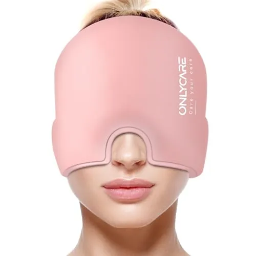 ONLYCARE Mütze Migräne Relief Cap, Headache Relief Hat Kühlmaske Kühlmütze Kopfschmerzen Maske Kühlhaube Kappe Kühlpads Gel zur Linderung von Migräne (Pink)