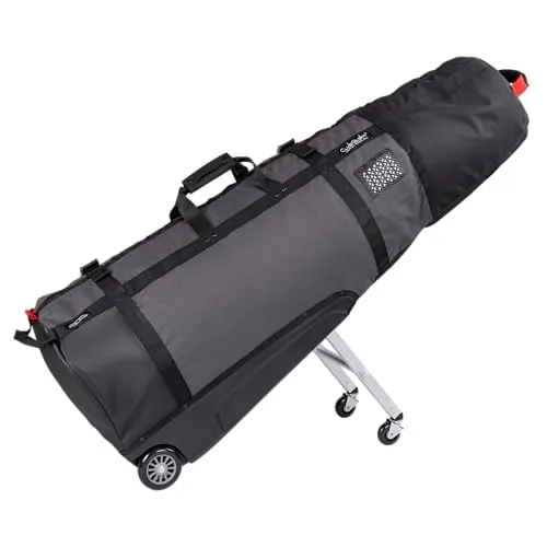Sun Mountain ClubGlider Journey Golf-Reisetasche mit Rollen – Schwarz/Gunmetal - Praktische Golf-Reisetasche mit Rollen, die das Reisen erleichtert. Integriertes Beinset unterstützt das Gewicht, ideal für Golfer unterwegs.