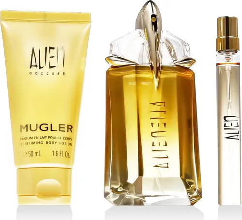 Thierry Mugler Alien Goddess Geschenkset - Geschenkbox mit Eau de Parfum (60 ml), Reisespray (10 ml) und Körperlotion (50 ml) für ein luxuriöses Dufterlebnis, perfekt für besondere Anlässe.