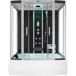 HOME DELUXE Dampfdusche DIAMOND - Alleskönner für Ihr Badezimmer - Dampfdusche, Dampfsauna, Whirlpool und mehr in einem! Genießen Sie maximalen Komfort mit integrierter Fußmassage und Ozon-Desinfektionssystem für ein entspannendes Wellness-Erlebnis.