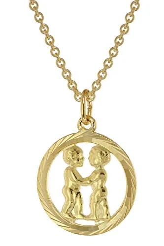 trendor Kette mit Anhänger Sternzeichen Zwilling Gold 333 - Goldkette mit 16 mm Sternzeichen Zwilling Anhänger, ideal für Frauen und Jugendliche. Aus hochwertigem Gold 333, gefertigt in Deutschland, mit diamantiertem Rand für extra Glanz.