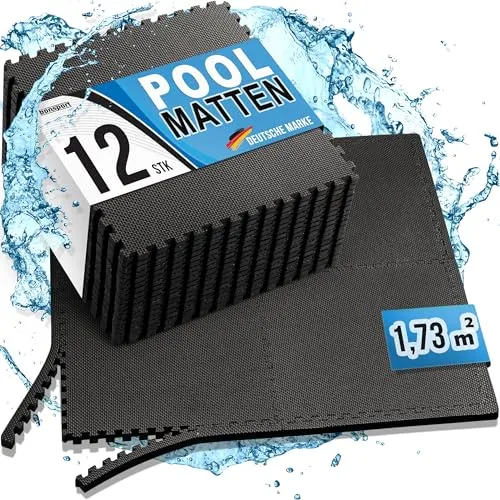 bonsport Pool Unterlegmatte 12 Stück - Bodenschutzmatte für Pool und Planschbecken - Hochwertige Bodenschutzmatte für Pools, schützt vor Beschädigungen und bietet einen rutschfesten, gepolsterten Untergrund. Ideal für unebene Flächen und lässt sich beliebig erweitern.