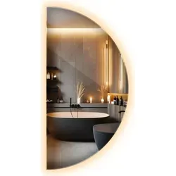 LED Spiegel Prismalumino - Halbkreis Ø 50cm mit Warmweiß Beleuchtung - Stylischer LED-Badezimmerspiegel mit Ø 50cm und warmweißer Beleuchtung (3000K). Perfekte Kombination aus Eleganz und Funktionalität – ideal für jedes Badezimmer und einfach zu montieren.