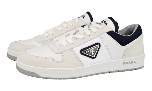 PRADA DOWNTOWN SNEAKER SCHUHE 2EE391 WEISS/BLAU WILDLEDER/NYLON NEU 7,5 41,5 42