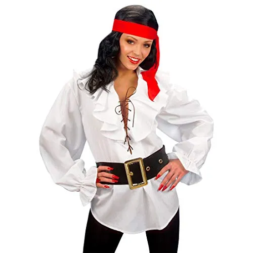 NET TOYS Vielseitige Piraten-Bluse mit Schnürung & Rüschenkragen - Weiß M (38/40) - Tolle Damen-Bekleidung Mittelalter - Bestens geeignet für Piratenparty & Kostümfest