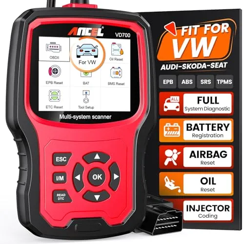ANCEL VD700a OBD2 Diagnosegerät für VAG Fahrzeuge - OBD-II Diagnosewerkzeug für Volkswagen, Audi, Skoda und Seat ab 2002, mit 8 speziellen Funktionen wie Drosselklappenposition einstellen und Ölservice zurücksetzen.