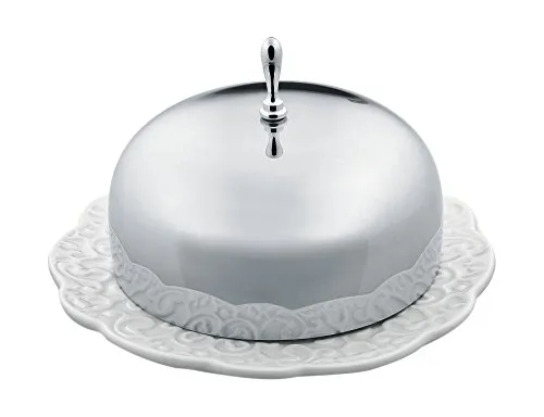 Alessi MW16 Dressed Butterdose - Elegante Butterdose aus hochwertigem Porzellan mit glänzendem Edelstahl-Deckel, perfekt für stilvolles Servieren und Aufbewahren von Butter.