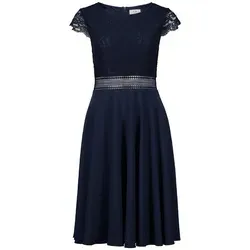 Vera Mont Damen Abendkleid mit Spitze - Festliches Kleid in Nachtblau mit zarter Spitze und praktischen Nahttaschen. Der ausgestellte Schnitt und Rundhalsausschnitt sorgen für eine elegante Silhouette und hohen Tragekomfort.