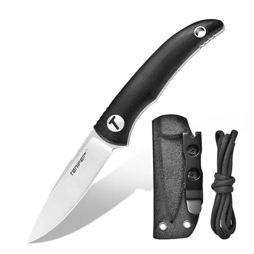 TONIFE Nova Neck Knife mit Scheide Lanyard und Clip, 68mm Feststehendes Klinge Kleine Hals Messer Neck Knife für Outdoor Edc (Schwarz+Satin)