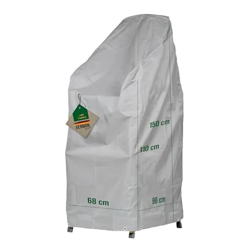 Mehr Garten Premium Protect Abdeckung Stapelstühle 68x96x110/150 cm, hellgrau, atmungsaktives 2-lagiges Polyestergewebe, Schutzhülle für Gartenstühle wasserdicht und UV-beständig