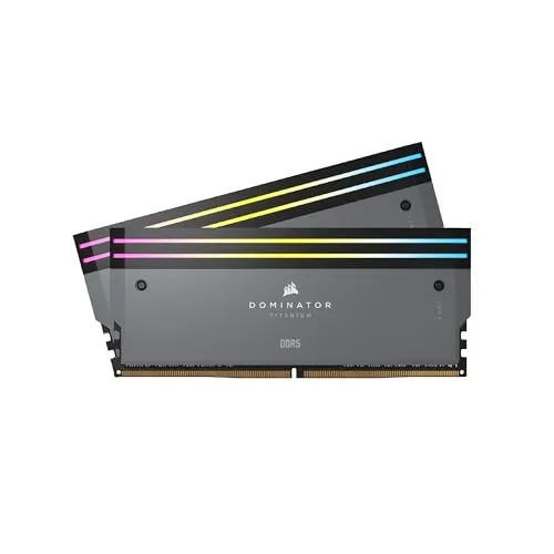 CORSAIR Dominator Titanium RGB DDR5 64 GB Kit - Arbeitsspeicher mit 64 GB (2 x 32 GB), 3000 MHz und beeindruckendem RGB-Licht, ideal für Gaming und kreative Anwendungen.
