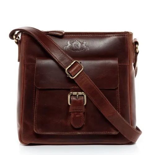 SID & VAIN Umhängetasche YALE - Elegante Cross-Body Bag aus echtem Leder - Umhängetaschen aus hochwertigem Leder, ideal für Herren und Damen. Verstellbarer Schultergurt für optimalen Tragekomfort und stilvolles Design in braun-cognac.