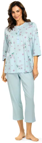 Damen Schlafanzug Pyjama COMTESSA 7/8 Hose 3/4 Arm 100% Baumwolle blau Gr.42 NEU