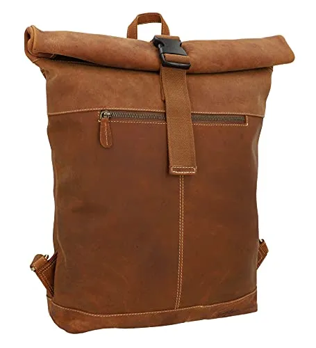 Gusti Leder Rucksack Mattis – Der trendige Rolltop Daypack - Rucksäcke mit flexiblem Stauraum und hohem Tragekomfort. Ideal für Schule, Uni oder Arbeit – der klassische Rucksack aus braunem Büffelleder überzeugt mit einem stylischen Rolltop und viel Platz.