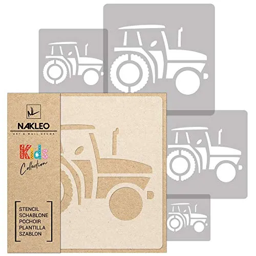 NAKLEO Schablonen Malen für Wandgestaltung im Kinderzimmer, 5 Stück Set 9x9 bis 34x34cm Traktor Land Bauernhof, Kinderzimmer Malvorlage Raumdekoration, Basteln DIY Wand Möbel