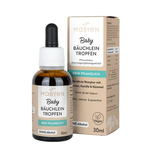 MABYEN Baby Bäuchlein-Tropfen 30ml – Pflanzliche Unterstützung für Babys - Die MABYEN Baby Bäuchlein-Tropfen bieten eine sanfte, pflanzliche Lösung für das Wohlbefinden Ihres Babys. Ideal für die einfache Dosierung und frei von Alkohol, Laktose und Gluten.