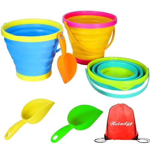 Holady Faltbarer Eimer, Sandeimer und Sandschaufeln, Set für Kinder, Faltbarer Eimer, Mehrzweck-Eimer, für Strand, Campingausrüstung, Wasser- und Futterkrug, Hundenäpfe – 2,5 l