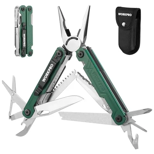 WORKPRO Multifunktionszange 18 in 1 – Faltbares Edelstahl Multitool für Camping - Entdecken Sie das WORKPRO Multifunktionswerkzeug mit 18 Funktionen, ideal für Innen- und Außenaktivitäten. Robust, tragbar und mit Sicherheitsverriegelung – perfekt für Ihre Abenteuer!