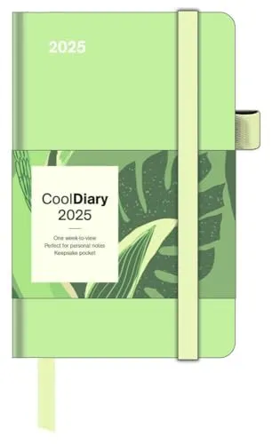 N NEUMANNVERLAGE - Matcha 2025 Cool Diary, 9x14cm, Wochenkalender mit Banderole und Lesebändchen, Tasche für Visitenkarte, Jahres- und Monatsübersicht
