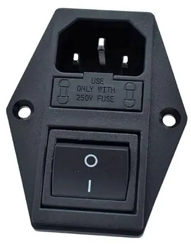Kaltgeräte Einbau-Buchse C14, mit Schwarzem Schalter und Zwei Sicherungen, 3-Pin 220-250V/10A Audio Kaltgeräte-Buchse Einbau Kupplung Stecker Buchse, 3-in-1 Einlassmodulstecker mit Schalter