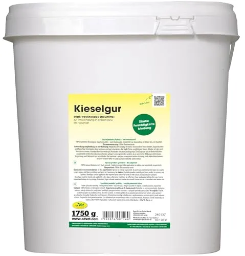 cdVet Kieselgur 1,75kg – Natürliche Umgebungspflege für Stall und Haushalt, langanhaltende Wirksamkeit gegen Feuchtigkeit, verbessert Stallhygiene