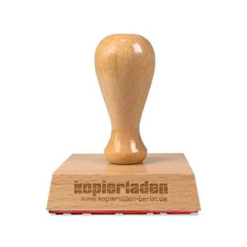 Personalisierbarer Holzstempel 60mm mit eigenem Logo und Text - Adressstempel und Textstempel selbst gestalten - optional mit Tinte und Kissen