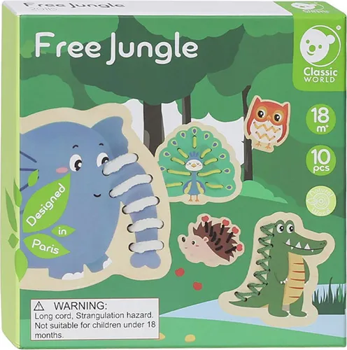 Classic World Holz Fädelpuzzle Dschungel Spielzeug - 10-teilig