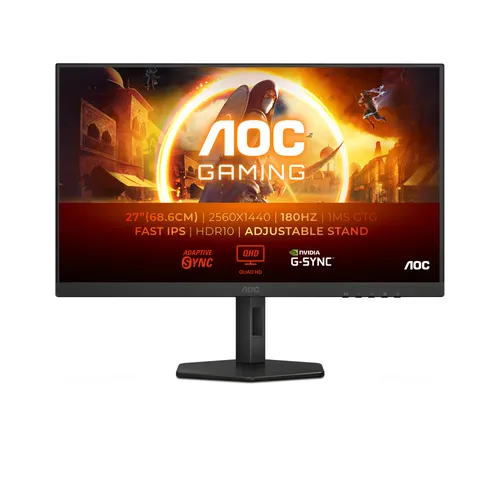 AOC Gaming Q27G4XF - 27 Zoll QHD Monitor mit 180 Hz und 0.5 ms Reaktionszeit - Gaming Monitor mit HDR10 für lebendige Farben, AMD FreeSync Premium für ruckelfreies Gameplay und ergonomisches Design für mehr Komfort beim Zocken.