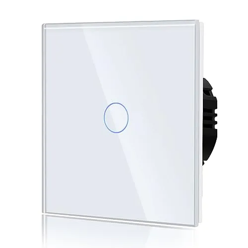 BSEED Touch Lichtschalter Glas - Eleganter 1 Fach 1 Weg Schalter mit LED Beleuchtung - Elektrotechnik Lichtschalter, modernes Design aus gehärtetem Glas mit praktischer LED Hintergrundbeleuchtung für einfache Bedienung im Dunkeln.