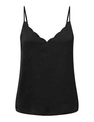 ONLY Spaghettitop ONLDEBBIE – Feminin geschnittenes Singlet mit V-Ausschnitt - Ideal für besondere Anlässe! Das taillierte Spaghettitop von Only überzeugt mit elegantem Muschelsaum und leichtem Tragekomfort. Kombiniere es für einen edlen Look mit einer schicken Hose und Pumps.