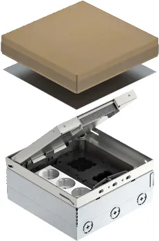OBO Bettermann UDHOME4 2V V Bodentank mit 3-fach VDE-Steckdose - Geräteeinsätze & Montageträger – Einbaufertiger Bodentank aus Edelstahl für bodenbündigen Einbau, ideal für trockene Fußböden und optimalen Platz. Perfekt für moderne Büros!