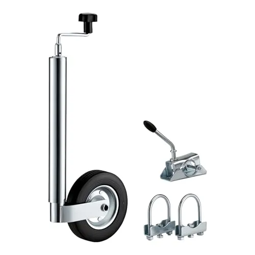 Wiltec Stützrad für Anhänger bis 362 kg – Robuste Abstellstütze mit pannensicheren Reifen - Ideal für Anhänger und Wohnwagen bis 362 kg. Dieses hochwertige Stützrad bietet Stabilität und einfache Höhenverstellung für sicheres Abstellen und Manövrieren.