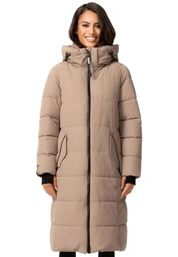 MARIKOO Damen Winterjacke B989 - Stylisch und Warm - Lange, gesteppte Winterjacke mit abnehmbarer Kapuze und kuscheligem Kunstfell. Hoher Tragekomfort und perfekte Passform machen sie zum idealen Begleiter in der kalten Jahreszeit.
