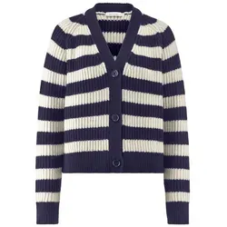hessnatur Strickjacke Streifen Relaxed Damen - Strickjacke aus Bio-Merinowolle und Bio-Baumwolle, nachhaltig und fair produziert, mit maritimen Streifen und hochwertiger Knopfleiste — ideal für umweltbewusste Mode.