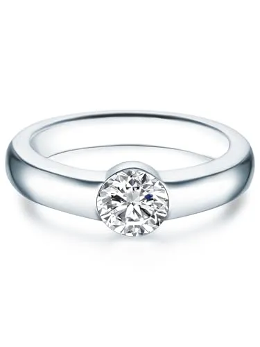Trilani Damen-Solitärring aus 925/- Sterling Silber mit Kristallen weiß - Verlobungsring Spannring Antragsring Silberring Damen mit Stein
