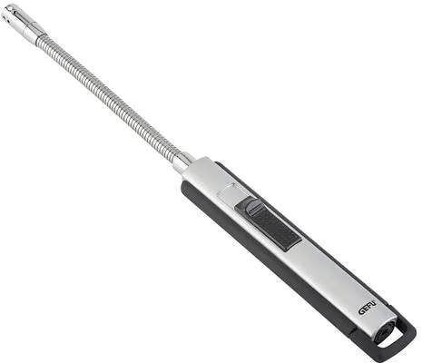Gefu Curvo Stabfeuerzeug, silber/schwarz - Grillanzünder, Holzkohle & Briketts - Nachfüllbares Gas-Stabfeuerzeug mit flexiblem Flammengeber für sicheres Zünden an schwer erreichbaren Stellen.