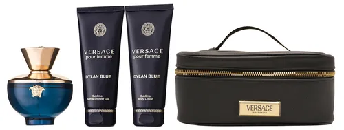 Versace Dylan Blue Pour Femme Eau de Parfum Set 100 ml + Duschgel + Körperlotion - Elegantes Geschenkset mit dem blumig-fruchtigen Damenduft Versace Dylan Blue Pour Femme und passendem Duschgel sowie Körperlotion. Ideal für stilbewusste Frauen, die einen harmonischen und modernen Duft schätzen.