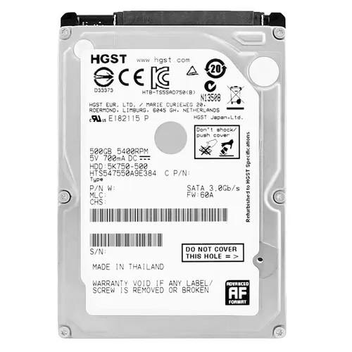 Hitachi HGST 500GB 5K750 Festplatte - 2,5" SATA II Festplatte mit 500 GB Speicherkapazität, ideal für leise Laptops mit 5400 RPM und 8 MB Cache für schnelle Datenzugriffe.