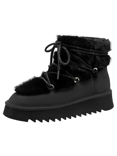 Tamaris Damen Stiefel Leder schwarz 38 - Modischer Winterstiefel mit Kunstfell und Schmuckdetails, ideal für den Herbstspaziergang. Mit Wechselfußbett für individuellen Komfort und stabiler Plateausohle für besten Halt.